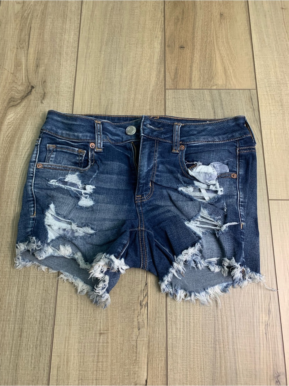 Women's Distressed Dark Blue Denim Shorts Midi